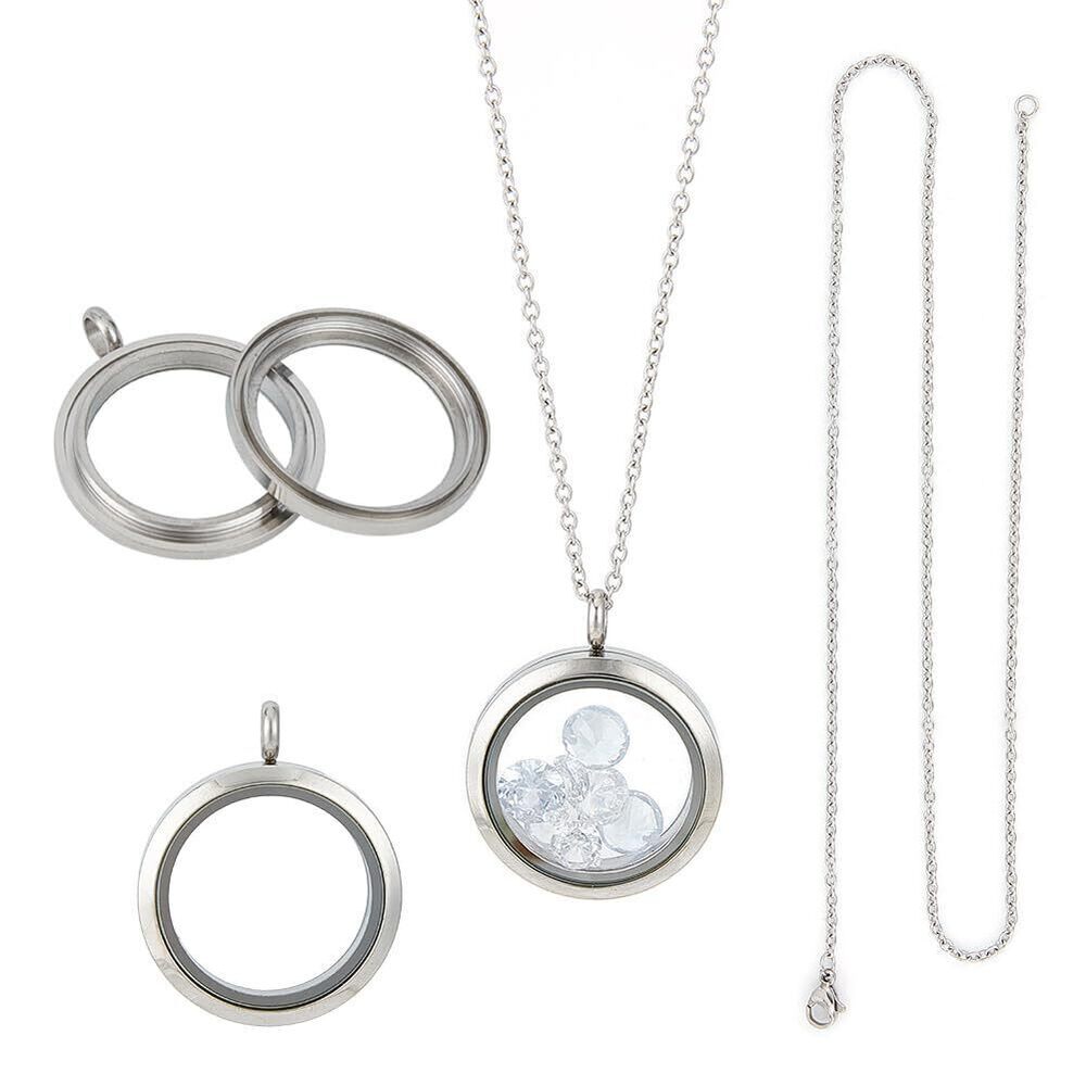 2434 4pcs Photo Locket Charms Necklace with 17.7inch Chain Stainless Steel